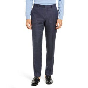 Boss Genius Microcheck Slim Fit Flat Front Wool Dress Pants